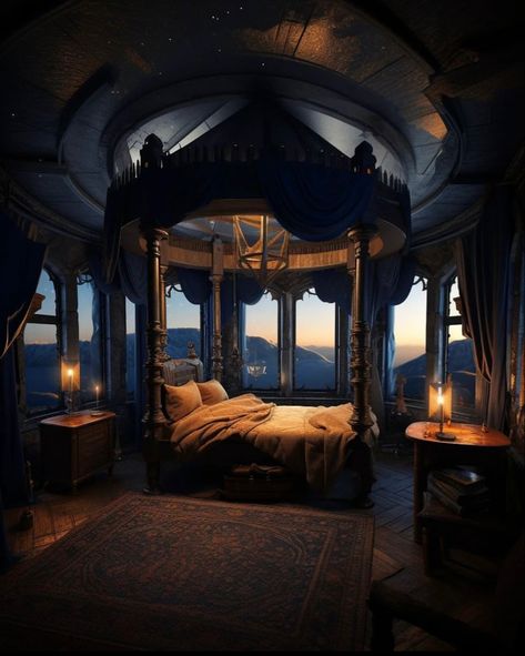 Dark Fantasy Bedroom, Forest Bedroom Aesthetic, Witchcore Bedroom, Ravenclaw Bedroom, Bedroom Aesthetic Dark, Hogwarts Room, Ravenclaw Common Room, Tattoo Modern, Forest Bedroom