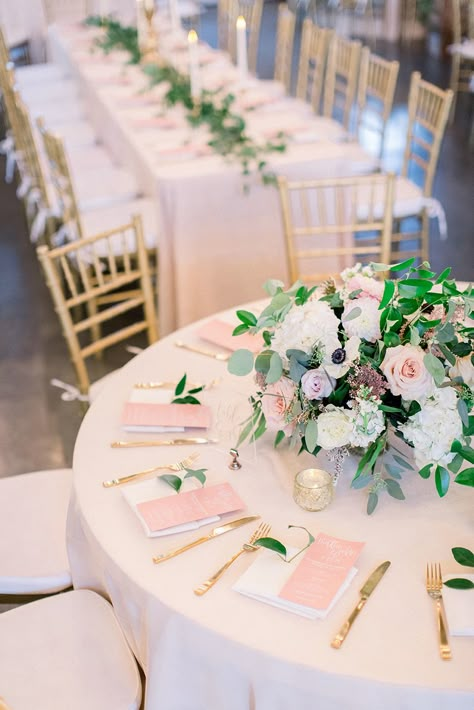 Blush Pink Wedding Reception Decor, Simple Blush Pink Wedding Decor, Blush White And Gold Party Decor, Blush Pink Reception Decor, Pink White And Gold Wedding Receptions, Blush Pink And Gold Wedding Decorations, Blush Pink White And Greenery Wedding, Gold And Pink Wedding Decorations, Pink Wedding Linens