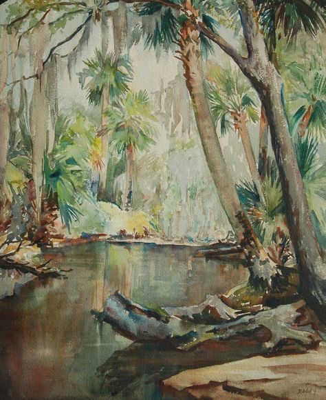 RODDY, EDITH-SARASOTA - Artists of Old Florida Old Florida Art, Old Florida Tattoo, Old Florida Cottage, Old Florida Aesthetic, Old Florida Decor Interior Design, Old Florida Decor, Florida Painting, Condo Art, Southern Things