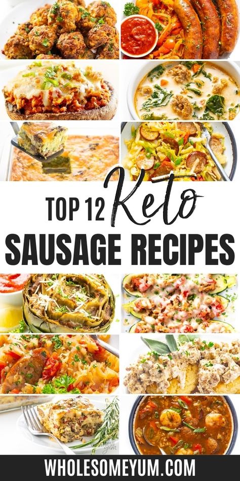 12 easy keto sausage recipes for dinner! These low carb sausage ideas are easy and healthy. #wholesomeyum Keto Sausage Recipes, Hot Italian Sausage Recipes, Hot Sausage Recipes, Ground Italian Sausage Recipes, Sausage Keto, Healthy Sausage Recipes, Keto Sausage Recipe, Easy Sausage Recipes, Ground Sausage Recipes