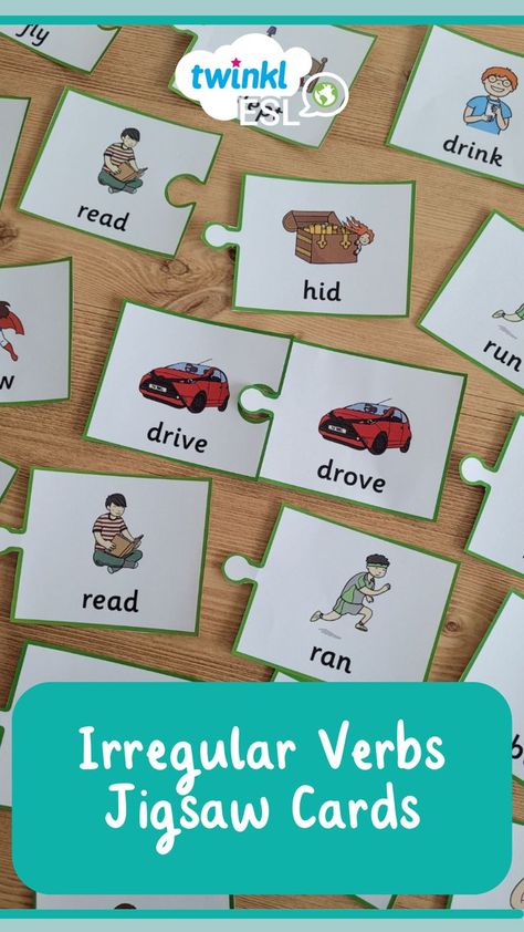 English irregular verb jigsaw cards for ESL students Vocabulary Words Activities, Verbs For Kids, English Language Learning Activities, Verb Games, Teaching Verbs, Past Tense Verbs, Irregular Verb, Verbs Activities, Irregular Past Tense Verbs