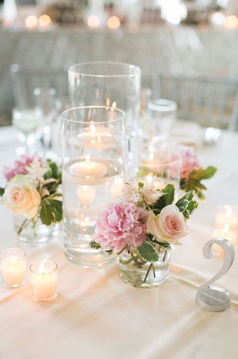 romantic blush flower and candle wedding centerpieces ideas #weddingcenterpieces Candles And Flowers, Floating Candle Centerpieces, Candles Flowers, Candle Wedding Centerpieces, Blush Wedding Flowers, Tafel Decor, Wedding Floral Centerpieces, Wedding Centrepieces, May Weddings