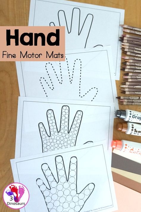 Free Hand Fine Motor Mat Printables has four fine motor mats to use. You have a hand template printables, hand tracing printable, hand cotton swab printable and a hand dot marker printable. 5 free hand printables to use with kids in PreK and kindergarten - 3Dinosaurs.com Handprint Painting, Hand Template, Paper Hand Craft, Dot Marker Printables, Hand Outline, 3 Dinosaurs, Free Homeschool Printables, Kids Printables, Homeschool Board