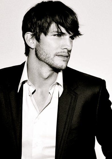 Ashton Kutcher in white custom dress shirt A Man In A Suit, Man In A Suit, Ashton Kutcher, A Man, Black And White, White, Black