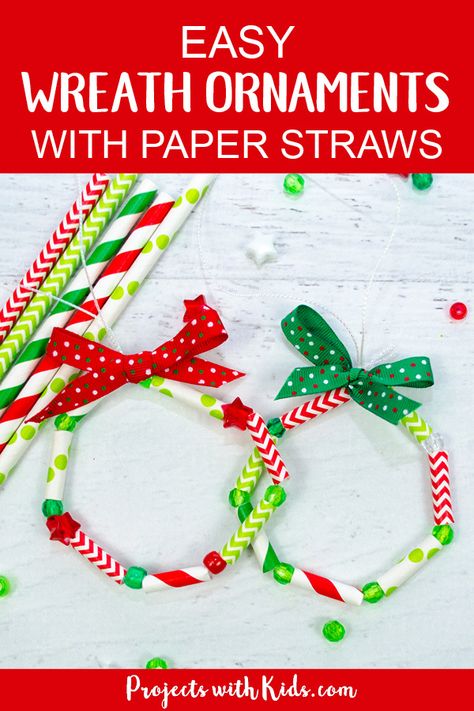 Paper Straw Wreath Craft (from Projects With Kids) Paper Straws Crafts, Wreath Ornaments, Straw Crafts, Easy Wreaths, Preschool Christmas Crafts, Diy Christmas Tree Ornaments, Kids Christmas Ornaments, Christmas School, Navidad Diy