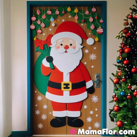 Santa Claus Door Decorations For School, Santa Door Decoration, Christmas Door Decor Ideas, Christmas Crafts Kids Ornaments, Classroom Christmas Decorations, School Door Decorations, Parents Christmas, Christmas Cards Kids, Christmas Props