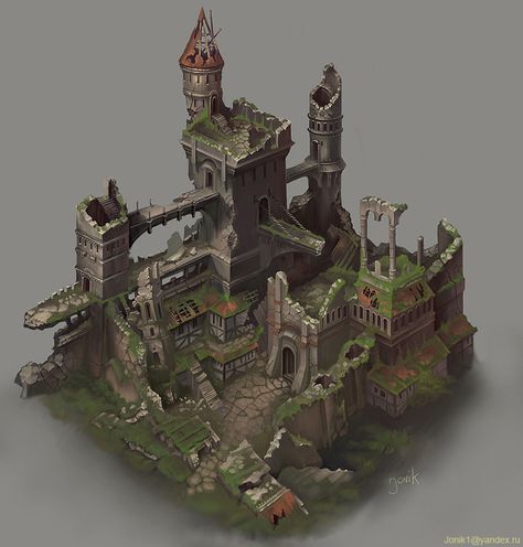 Isometric castle ruins Environment Props, European Castles, Rpg Map, Isometric Art, Digital Art Gallery, Fantasy City, Fantasy Castle, Fantasy Places, Scene Design