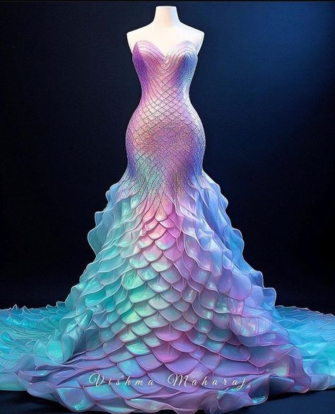 Under The Sea Fashion, Fish Gown, Vishma Maharaj, Ocean Dress, Fashion Show Themes, Gown Ideas, Sea Dress, Mermaid Outfit, Theme Dress