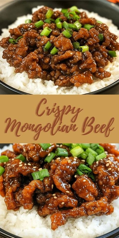 Get ready for a flavor-packed dinner with this Crispy Mongolian Beef recipe! 🍖 Tender beef slices are fried until crispy, then coated in a sticky, sweet, and savory sauce. Serve with steamed rice or noodles for a better-than-takeout meal at home. Perfect for special occasions or a weeknight treat! #MongolianBeef #AsianCooking #DinnerIdeas #CrispyBeef #HomemadeTakeout 🍛 Takeout Recipes At Home, Sticky Asian Beef, Sweet Beef Recipes, Crispy Mongolian Beef Recipe, Beef Chinese Food Recipes, Tender Beef Recipes, Crispy Beef Stir Fry, Best Mongolian Beef Recipe, Beef Fried Rice Recipe Chinese