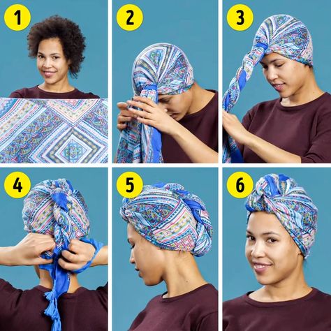 How to Tie a Headscarf / 5-Minute Crafts Head Wrapping, Turban Tutorial, Chemo Care, Headwrap Tutorial, Head Scarf Tying, Head Wrap Styles, Hair Wrap Scarf, Earthy Style, Hair Scarf Styles