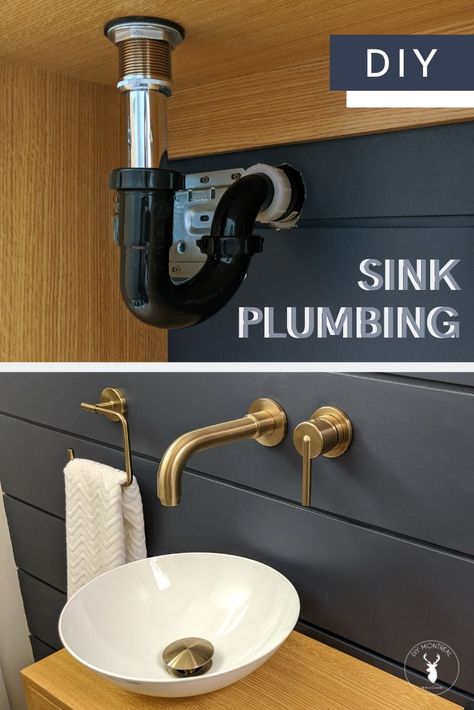 Vessel Sink Diy, How To Plumb A Bathroom, Diy Vessel Sink, Bathroom Sink Plumbing, Diy Bathroom Sink, Diy Montreal, Fats And Oils, Wall Mount Faucet Bathroom Sink, Sink Plumbing