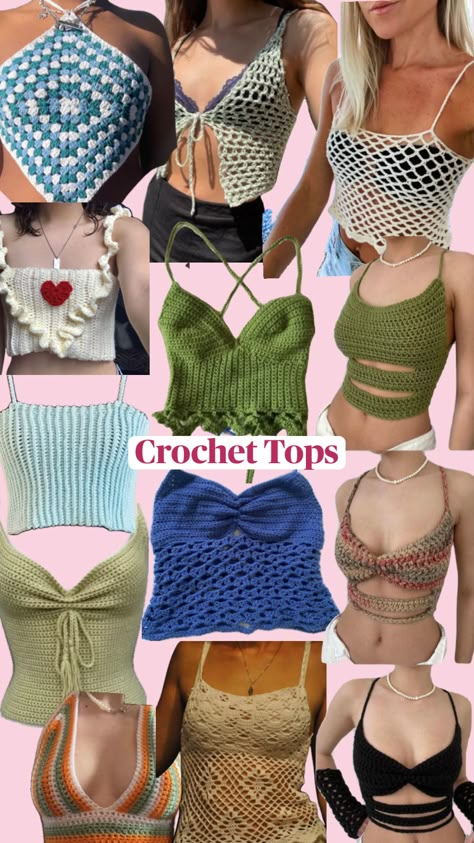 Crochet Tops for Summer! Which is your favorite? #crochet #crochettop #tops #outfit #inspo #outfitideas Crochet Top Outfit Summer, Crop Top Sewing Pattern, Tops Outfit, Tops For Summer, Crochet Top Outfit, Knitting Help, Crochet Business, Crochet Clothing And Accessories, Crochet Summer Tops