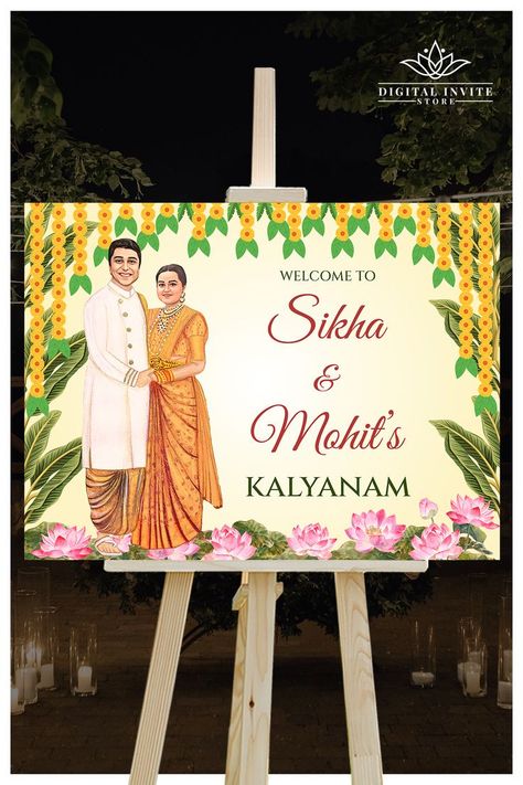 Wedding Signage Template, Wedding Entry, Zen Wallpaper, Indian Wedding Invitation Cards, Birthday Party Decorations Diy, Tamil Wedding, Welcome Signs, Indian Wedding Invitations, South Indian Wedding