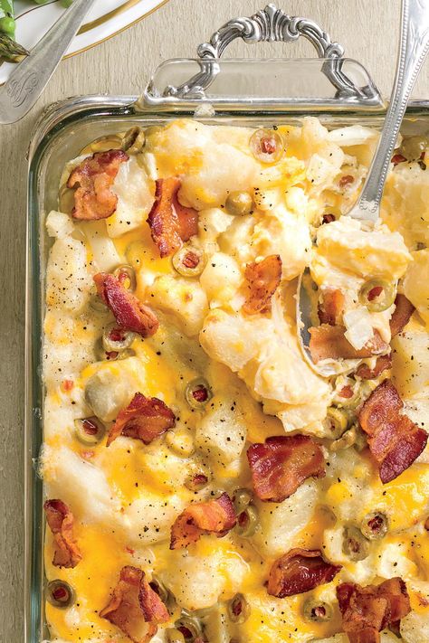 30 Easiest-Ever Easter Casseroles You Can Make in Your 13x9 #Easter #dinner #casserole #recipe #ideas #southernliving Hot Potato Salad, Easter Casserole, Salad Cobb, Potatoes And Bacon, Easter Side Dishes Recipes, Cheesy Potato Casserole, Hot Potato, Southern Living Recipes, Easter Side Dishes