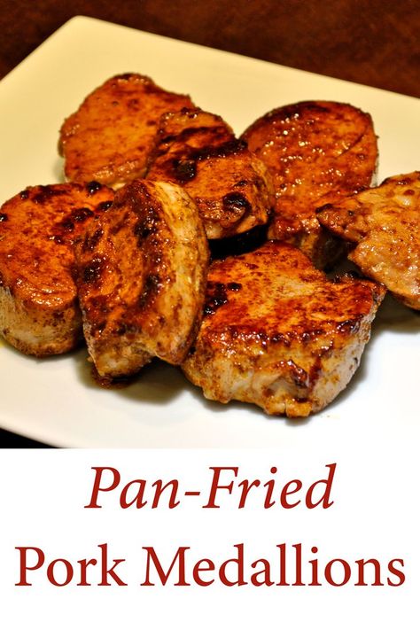 Pork Tenderloin, sliced and fried in a seasoned, hot skillet is a flavorful main course in just 15 minutes. #PorkMedallions #PorkTenderloin #PanFriedPork #RecipesFor2 Pork Medallion Recipes, Fried Pork Tenderloin, Pork Tenderloin Medallions, Pork Medallions, Delicious Clean Eating, Tenderloin Recipes, How To Cook Pork, Pork Tenderloin Recipes, Stuffed Pork Tenderloin