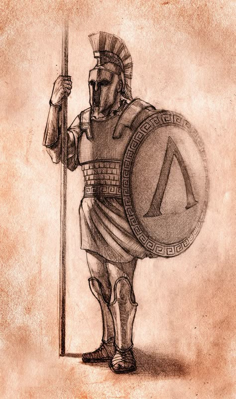 Hoplite by TamplierPainter Ancient Sparta, Soldier Drawing, Soldier Tattoo, Greek Soldier, Spartan Tattoo, Warrior Drawing, Lion Drawing, Greek Warrior, Warrior Tattoos