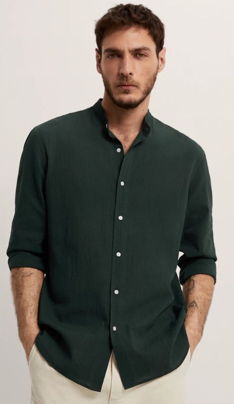 Dark Green Shirt Outfit Men Formal, Earthbender Clothes, Church Outfit Men, Posing Ideas Men, Sunday Outfit Church, Church Outfit Summer, Green Shirt Outfits, Casual Attire For Men, Green Shirt Men