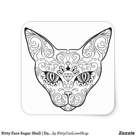 Wood Burning Patterns Stencil, Zentangle Animals, Sugar Skull Cat, Drawing Skull, Fall Drawings, Fall Canvas Painting, Skull Day Of The Dead, Cat Tat, Cat Coloring