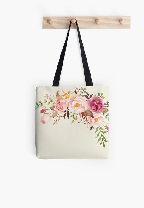 Watercolor Flower Bouquet, Painted Canvas Bags, Painted Purse, Canvas Bag Design, Handpainted Bags, Painted Tote, Painted Bags, Potli Bags, Embroidery Bags