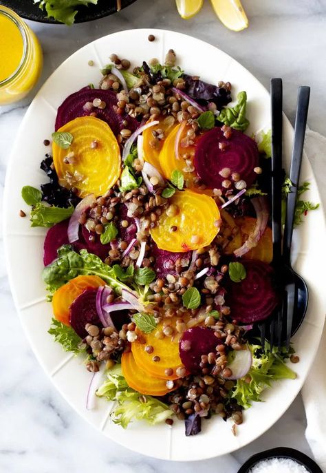 Lentil Roast, Beet Salad Recipe, Pepper Vinegar, Beet Salad Recipes, Sauteed Greens, Prep Meals, Beautiful Salad, Beetroot Salad, Lentil Salad