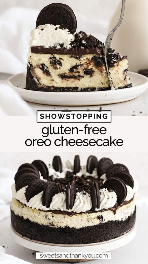 Oreo Cheesecake Crust, Gluten Free Desserts Holiday, Gluten Free Cheesecake Recipes, Gluten Free Desserts Thanksgiving, Oreo Cheesecake Recipe, Gluten Free Birthday Cake, Gf Sweets, Dream Dessert, Oreo Cheesecake Recipes