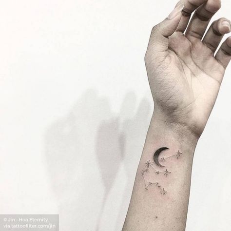 45 Awesome Aquarius Constellation Tattoo Designs With Meaning Best Star Tattoos, Star Constellation Tattoo, Tattoo On The Wrist, Aquarius Constellation Tattoo, Astronomy Tattoo, Virgo Constellation Tattoo, Diy Tattoo Permanent, Moon Phases Tattoo, Basic Tattoos