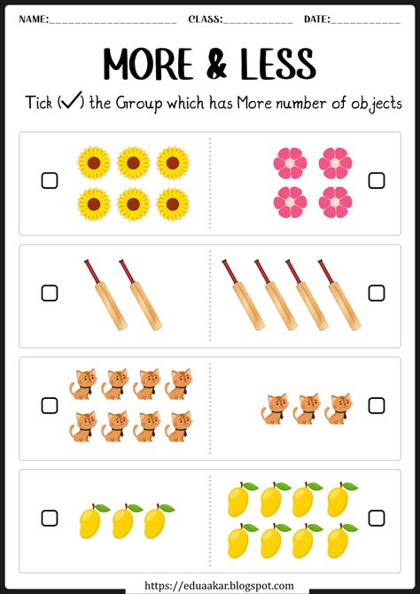 More Or Less Worksheets, Lkg Worksheets, Kindergarten Math Worksheets Free, Shape Tracing Worksheets, English Activities For Kids, Comparing Numbers, Kids Worksheets Preschool, Preschool Math Worksheets, Worksheets For Kindergarten