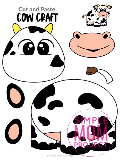 Cow Crafts, Printable Cow, Farm Animals Pictures, Farm Animals Activities, Printable Craft Templates, Cow Craft, Farm Animal Crafts, Pig Crafts, Sheep Crafts