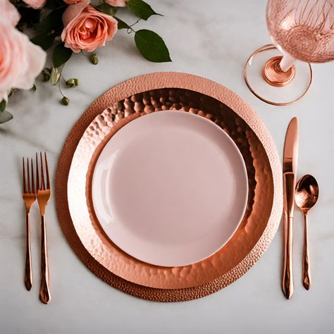 Rose Gold Copper Charger Plate with Hammered Rim - 13-inch Set of 6 Wedding Shopping List, Desert Rose Wedding, Copper Charger Plates, Dessert Rose, Plate Chargers, Dusty Pink Weddings, Wedding Shopping, Romance Wedding, Wedding Tablescape