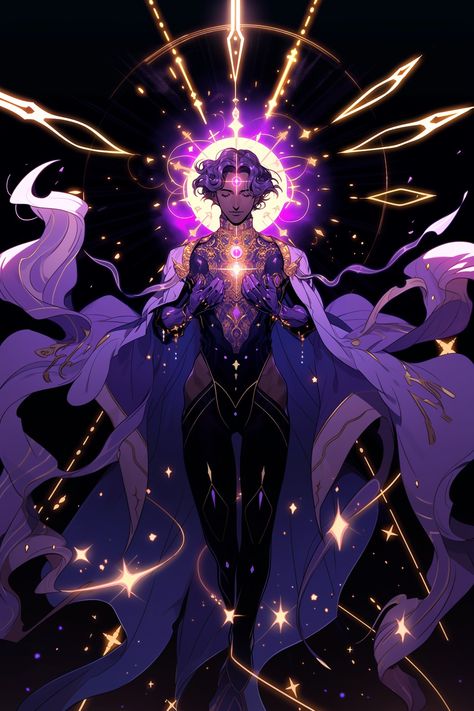 Celestial Magic Art, Crow Oc, Galaxy Witch, Cosmic Queen, Celestial Beings, Make A Character, Skating Outfits, Galaxy Art, Magic Art