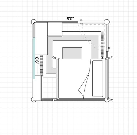 8x8 Room Layout, 7x10 Bedroom Layout, 8x8 Bedroom, Bedroom With Queen Bed, Small Room Design Bedroom, Bedroom Layout, Small Room Design, Room Design Bedroom, Bedroom Layouts