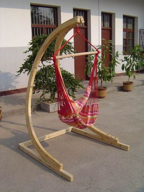 Hammock Chair Stand Diy, Moving Artwork, Hammock Stand Diy, Diy Hammock Chair, Diy Hanging Chair, Wooden Hammock, Hanging Chair With Stand, Hammock Chair Stand, Backyard Hammock