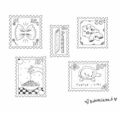 Purse Tattoo Ideas, Bowtie Pasta Tattoo, Book Stamp Tattoo, Mini Stamp Tattoo, Stamp Outline Tattoo, Rome Stamp Tattoo, Postage Stamp Design Illustration, Farfalle Pasta Tattoo, Italy Tatoos Ideas