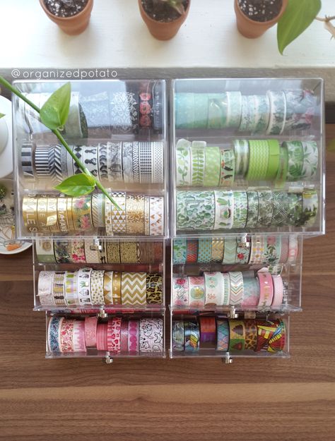 Quilting Storage, Organization Goals, Washi Storage, Washi Tape Storage, Desk Items, Tape Organizer, Tape Storage, Stationary Organization, Sticker Organization