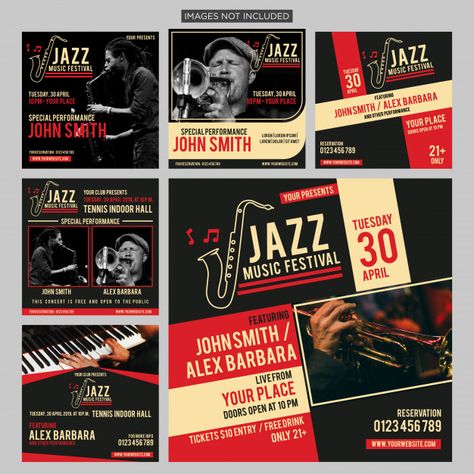 International jazz social media post Premium Vector Concert Social Media Design, Event Social Media Post, Band Branding, Festival Website, Ig Layout, Free Social Media Templates, Realtor Social Media, Logo Banner, Types Of Social Media