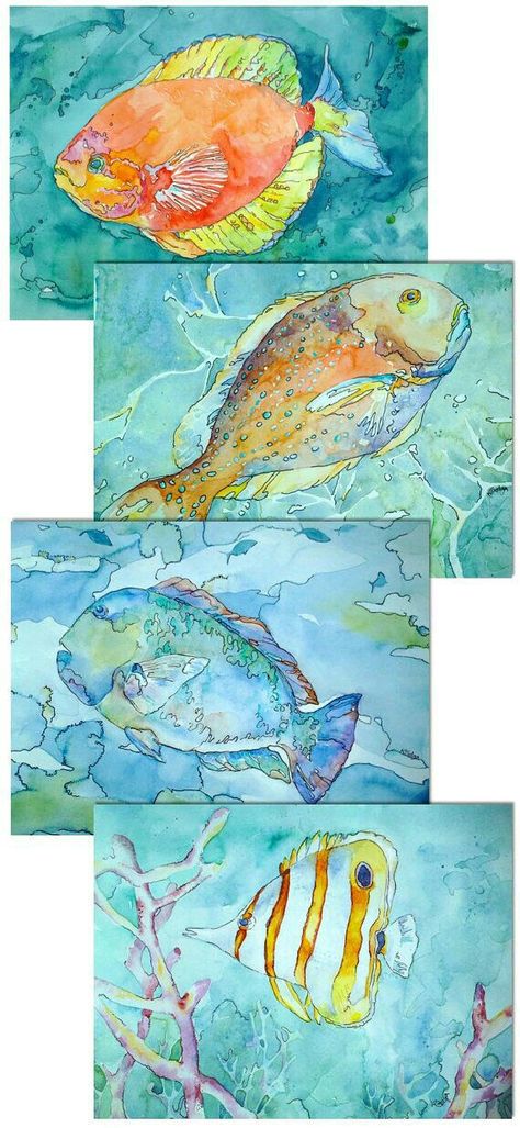 Underwater Watercolor, Coral Reef Fish, Fish Prints, Painting Fish, Reef Fish, Sea Life Art, Watercolor Fish, Fish Fish, Beach Watercolor