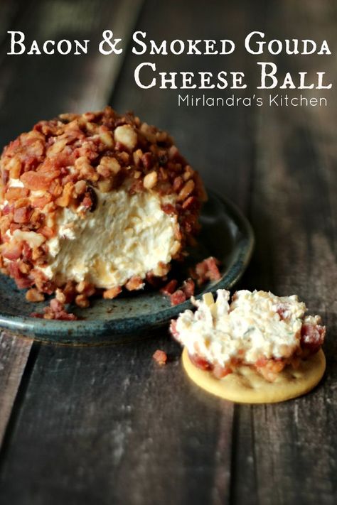 The perfect nut free cheese ball full of smoked Gouda and rolled in yummy bacon.  In 10 minutes you can make a picture perfect ball that everybody will love.  You can always switch this recipe up and add pecans if you wish! Texas Trash, Smoked Gouda Cheese, Smoked Gouda, Gouda Cheese, Cheese Ball Recipes, Snack Dip, Cheese Balls, Cheese Boards, Snacks Für Party