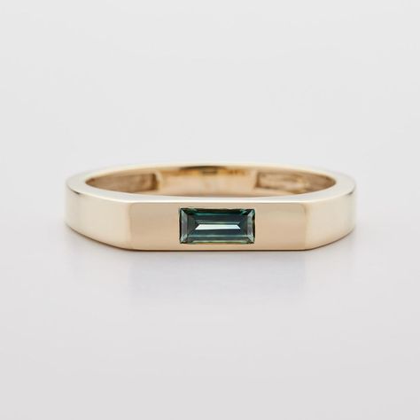 Casual Custom ━ One-of-a-kind teal green baguette sapphire from Australia set in a 14k yellow gold custom signet style setting ✨ Head to… | Instagram Baguette Signet Ring, Green Sapphire Engagement, Bespoke Rings, Custom Ring, Bespoke Jewellery, Green Sapphire, Engagement Rings For Men, Engagement Jewelry, Custom Engagement Ring