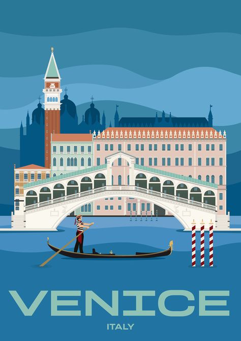 Venice Illustration, Italy Illustration, Grand Canal Venice, Italy Tourism, Rialto Bridge, Venice Travel, Travel Italy, Grand Canal, Travel Tours