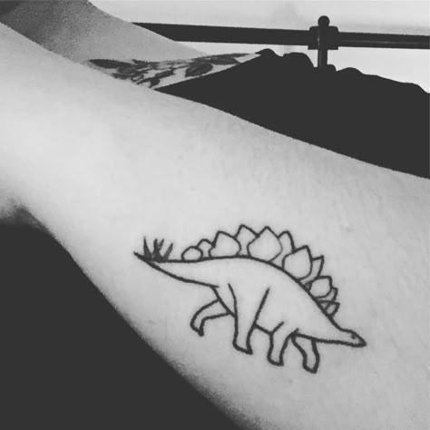 Stegosaurus #dinosaurtattoo Dinosaur Tattoo Stegosaurus, Simple Stegosaurus Tattoo, Small Stegosaurus Tattoo, Stegasorus Tattoo, Stegosaurus Tattoo, Pointillism Tattoo, Dinosaur Tattoo, Dinosaur Tattoos, Tattoo For Son