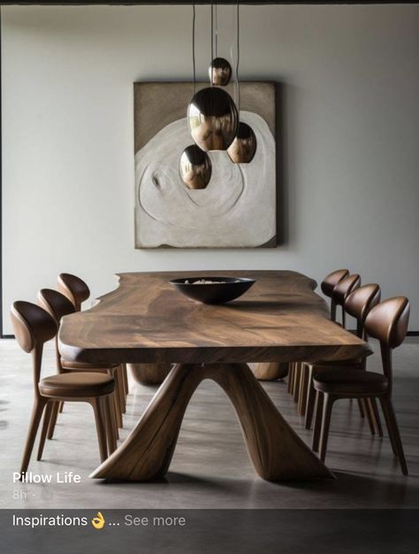 Modern Minimalist Dining Room Table, Contemporary Dining Table Wood, Black Dining Table Walnut Chairs, Rustic Scandinavian Dining Room, Organic Minimalism Interior Design, Walnut Dining Table Modern, Modern Dining Table Design Ideas, Wood Dining Table Design Modern, Natural Organic Dining Room