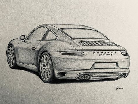 Car Sketches Simple, Porsche Pencil Drawing, Car Drawing Pencil Sketches, Cool Car Drawings Pencil, Porshe Drawing Easy, Car Drawing Porsche, How To Draw A Porsche, Porshe Drawing Art, Art Cars Drawing Sketches