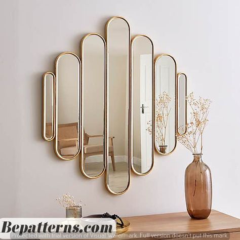 Apartment Home Decor | Cozy and Modern | Easy DIY Projects Gold Dining Room Mirror, Statement Wall Mirror, Mirror Wall Decor For Living Room, Modern Corner Decor, Bedroom Wall Mirror Decor, Different Types Of Mirrors, Gold Mirror Hallway, Mirrors Designs Ideas, Lounge Mirror Wall