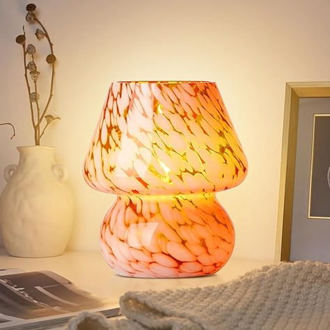 i love this Bedside Table Lamps Bedrooms, Small Nightstand Lamps, Glass Bedside Lamps, Coastal Mediterranean, Mushroom Table Lamp, Dimmable Table Lamp, Mushroom Table, Small Bedside, Bohemian Coastal