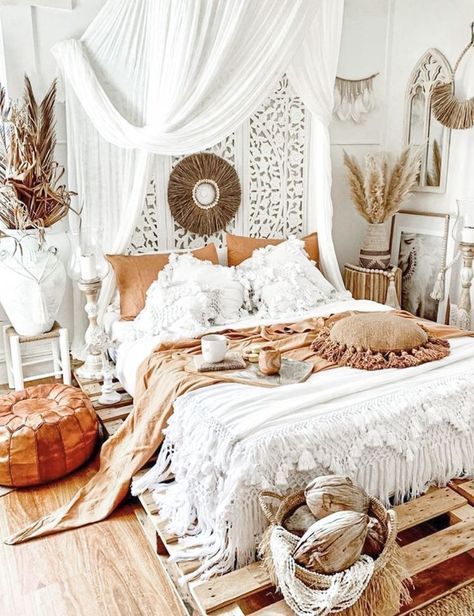 Check out some Moroccan bedroom ideas · Dark wood for a themed bedroom · Vibrant colours to add life · Canopy bed as in fairytales · Patterns to spice things up. Boho Bedroom Diy, Bohemian Pictures, Design Ložnic, Blonde Hair Tan Skin, Bedroom Decor Gray Walls, Bedroom Decor Gray, Pictures Background, Boho Chic Bedroom, Decor Eclectic