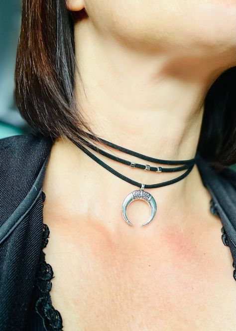 Moon Choker Necklace, Goth Choker, Goth Earrings, Leather Choker Necklace, Moon Bracelet, Arm Jewelry, Layered Chokers, Goth Jewelry, Wedding Accessories Jewelry