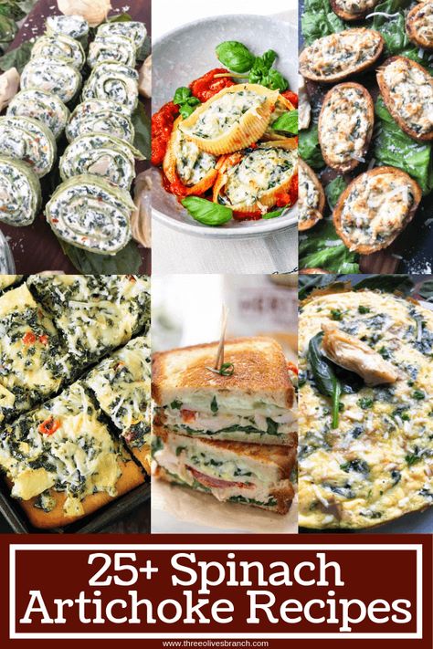 25+ Spinach Artichoke Recipes Spinach Artichoke Recipes, Pinwheels Appetizers, Artichoke Appetizer, Nut Tart, Artichoke Soup, Spinach Artichoke Dip Recipe, Artichoke Dip Recipe, Breakfast Appetizers, Asparagus Recipes