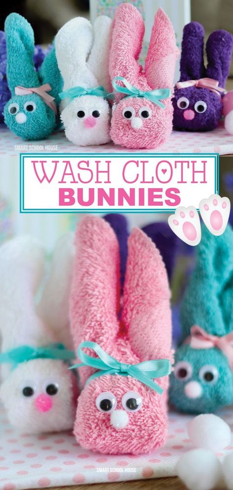 Oct 1, 2020 - Neat Easter Ideas - Easter basket ideas, Easter recipes, and Easter decor Easter Crafts Bunny, Washcloth Bunny, Boo Boo Bunny, Washcloth Animals, Washcloth Crafts, Smart School House, Diy Easter Gifts, Smart School, Spring Easter Crafts