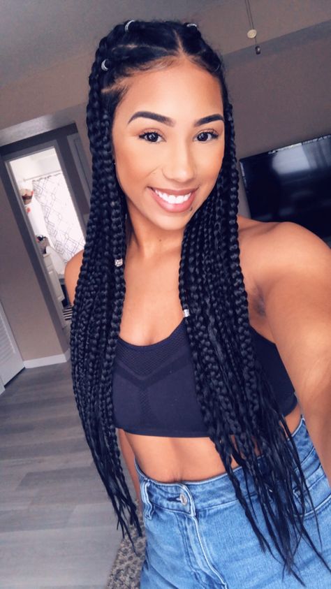 Box braids. Biracial mixed woman. Natural makeup look Braided Hairstyles Mixed Women, Box Braids Latina Hair, Mixed Women Braids, Braided Hairstyles Puertorican, Hispanics With Braids, Biracial Box Braids, Braid Hairstyles For Mixed Women, Box Braids For Mixed Women, Biracial Braided Hairstyles