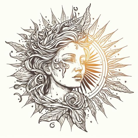 Experience the radiance of the sun with our unique product that pays tribute to the very source of life. Our exclusive design embodies the essence of the sun as a woman goddess, representing the nurturing and life-giving qualities that the sun provides. Sun Mandala, Sun Drawing, God Tattoos, Japan Tattoo Design, Goddess Tattoo, Sun Goddess, Sun Tattoos, Arm Band Tattoo, Spine Tattoos